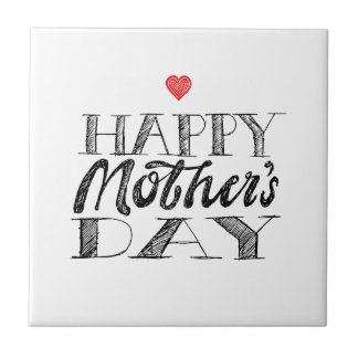 Black and White Mother's Day Lettering & Heart Tile