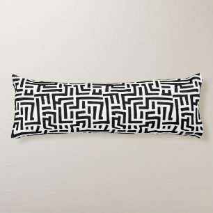 Black And White Motif Geometric Maze Pattern Body Pillow