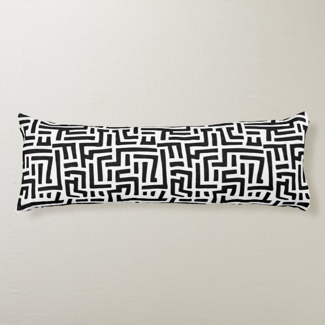 Black And White Motif | Geometric Maze Pattern Body Pillow (Front)