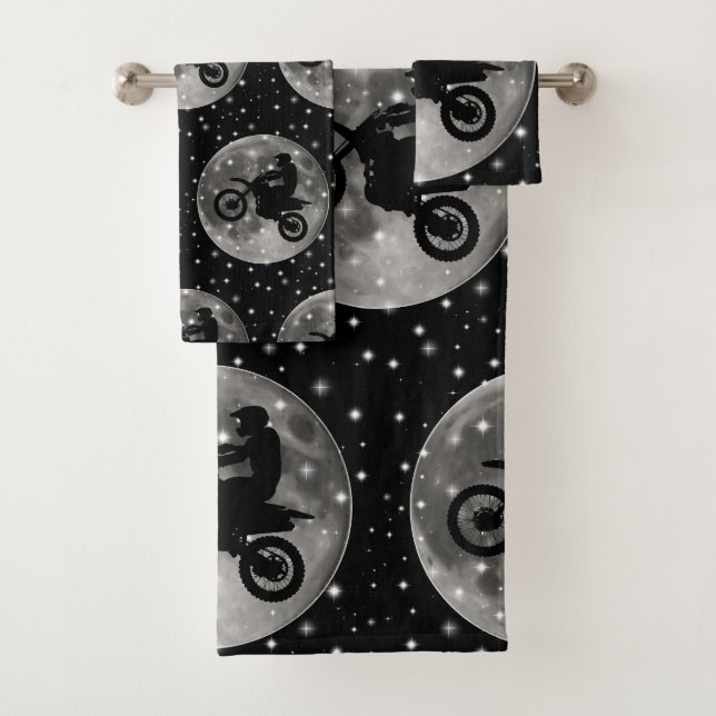 Black and White Motorcycle Masculine Towel Set (Insitu)
