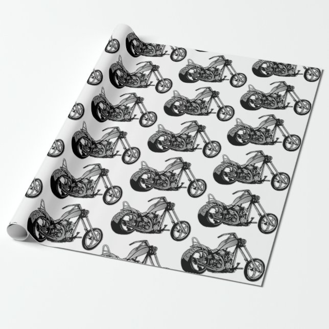 Black And White Motorcycle Theme Wrapping Paper (Unrolled)