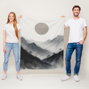 Black and White Mountain Landscape  Fleece Blanket