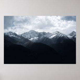 BLACK AND WHITE MOUNTAINS AT DAYTIME POSTER