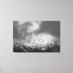 Black and white mountains in clouds canvas print