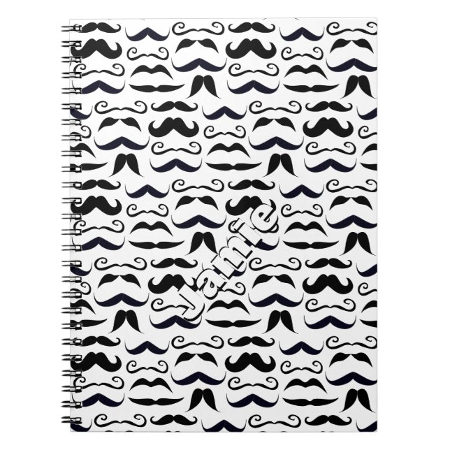 Black and White Moustache Pattern Notebook (Front)