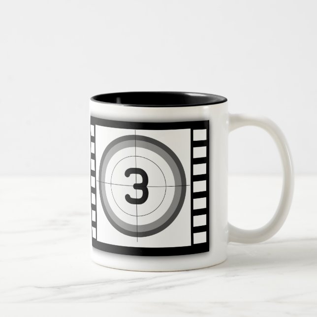 BLACK AND WHITE MOVIE FRAME COUNTDOWN Two-Tone COFFEE MUG (Right)