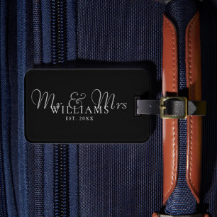 Black And White Mr And Mrs Established Luggage Tag
