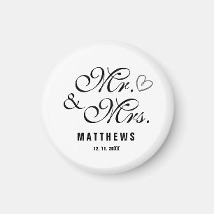 Black and white Mr and Mrs Wedding Monogram Magnet