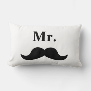 Black And White Mr Moustache Lumbar Pillow