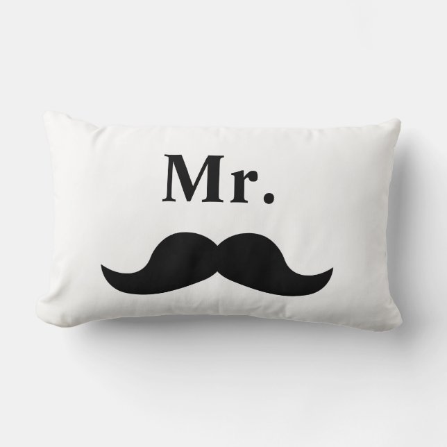 Black And White Mr Moustache Lumbar Pillow (Front)