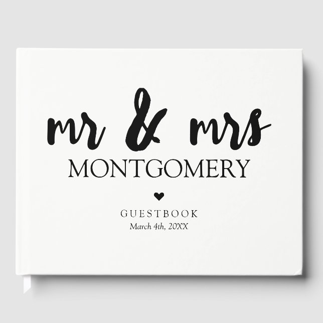 Black and White Mr & Mrs Calligraphy Guest Book (Front)