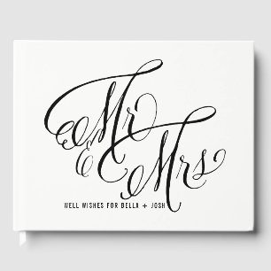 Black and White Mr. & Mrs. Elegant Script Wedding Guest Book