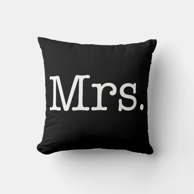 Black and White Mrs. Wedding Anniversary Quote Throw Pillow (Front)