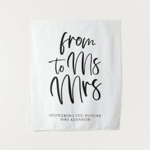 Black and White Ms to Mrs Bridal Shower Backdrop Tapestry