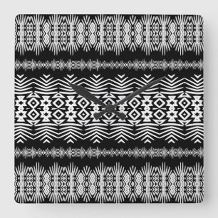 Black and White Mud Cloth Square Wall Clock