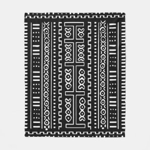 Black and White Mudcloth Fleece Blanket, 50"x60"