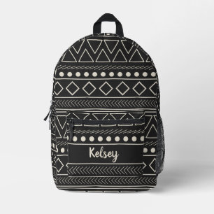 Black and White Mudcloth Monogram Name Printed Backpack