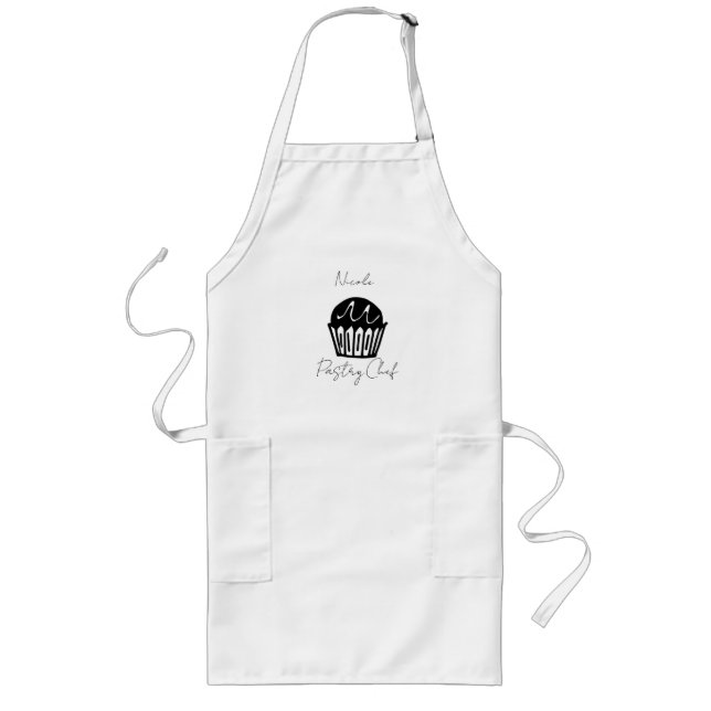 Black and white muffin Pastry Chef white Long Apron (Front)