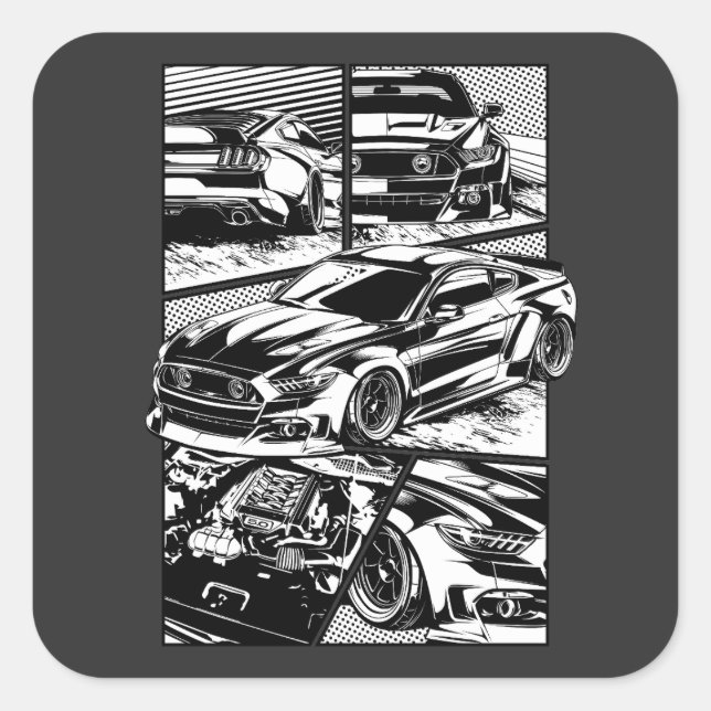 BLACK AND WHITE MUSCLE FURY SQUARE STICKER (Front)