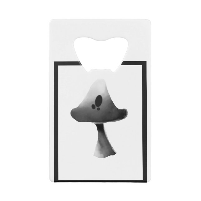Black and White Mushroom Illustration Cartoon Credit Card Bottle Opener (Front)