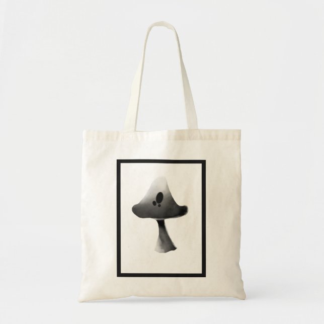 Black and White Mushroom Illustration Cartoon Tote Bag (Front)