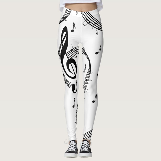Black and White Music Design Leggings (Front)