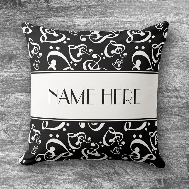 Black and White Music Hearts Custom Throw Pillow (Creator Uploaded)