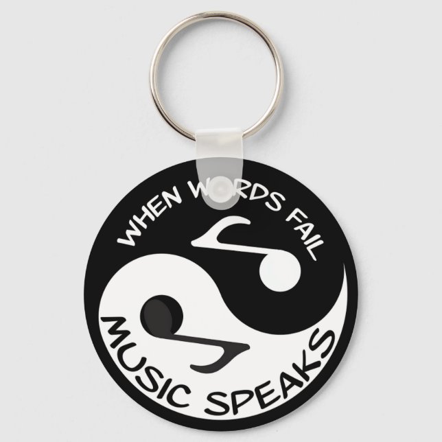 Black and White Music Note Modern Musical Keychain (Front)