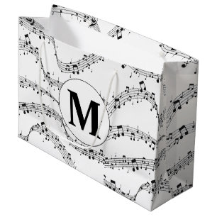Black and White Music Note Monogram Large Gift Bag