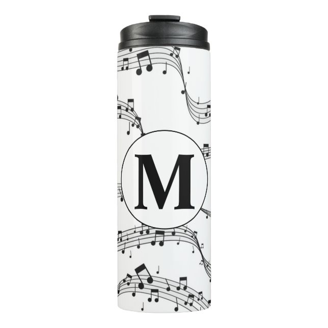 Black and White Music Note Monogram Thermal Tumbler (Front)