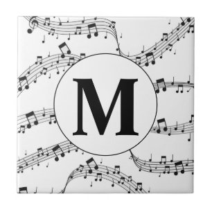 Black and White Music Note Monogram  Tile