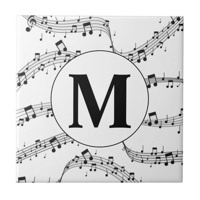 Black and White Music Note Monogram  Tile (Front)