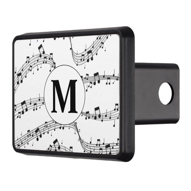 Black and White Music Note Monogram Trailer Hitch Cover (Left)