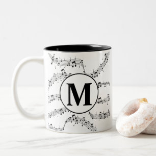 Black and White Music Note Monogram  Two-Tone Coffee Mug