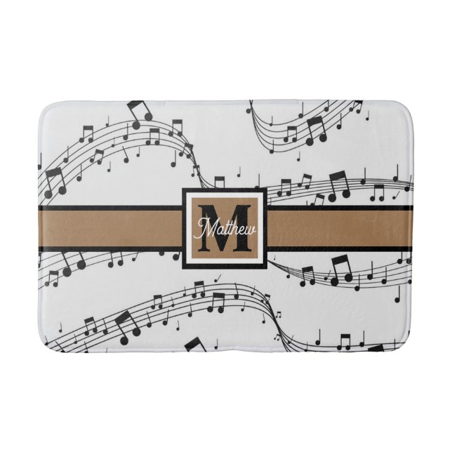Black and white Music note Musician Monogram  Bath Mat (Front)