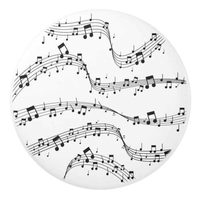 Black and White music note Pattern musician   Ceramic Knob (Front)