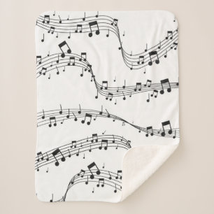 Black and White music note Pattern musician   Sherpa Blanket