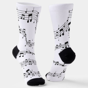Black and White music note Pattern musician Socks