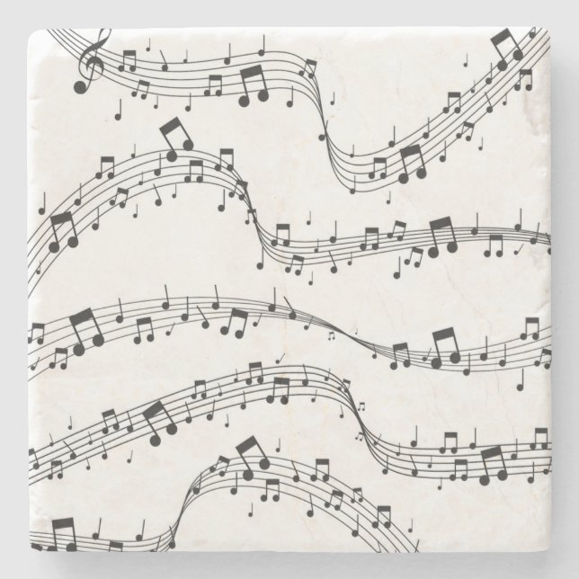Black and White music note Pattern musician    Stone Coaster (Front)