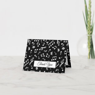 Black and White Music Note Pattern Theme Musician Thank You Card