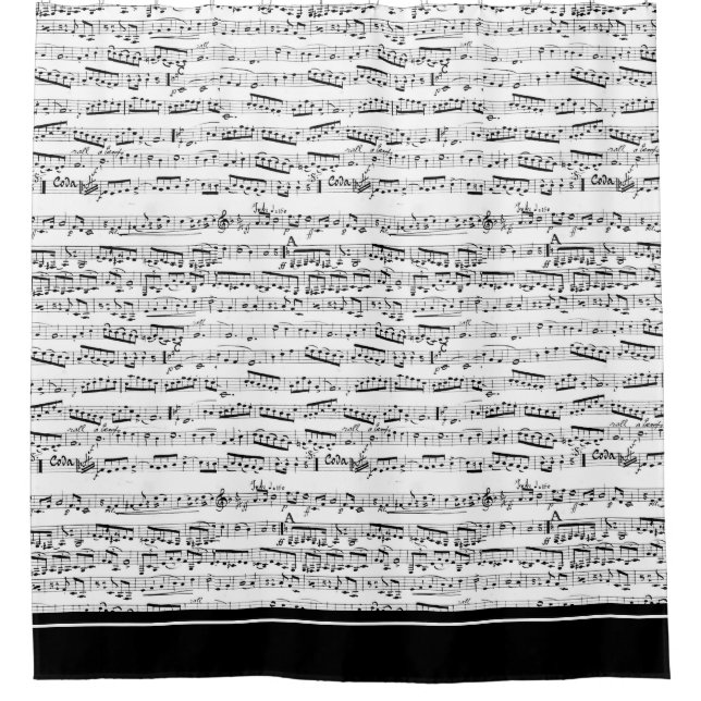 Black and white music note shower curtain (Front)