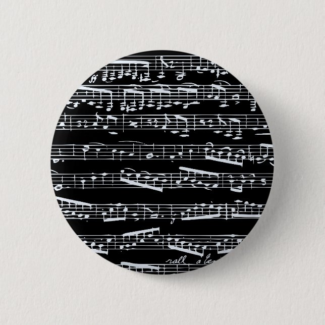 Black and white music notes 2 inch round button (Front)