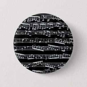 Black and white music notes 2 inch round button