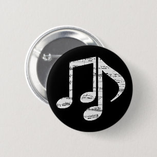 Black and White Music Notes 2 Inch Round Button