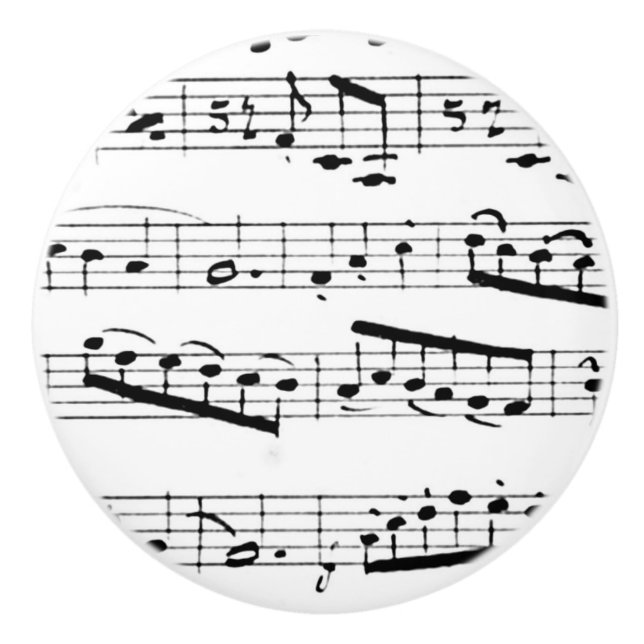 Black and white music notes ceramic knob (Front)