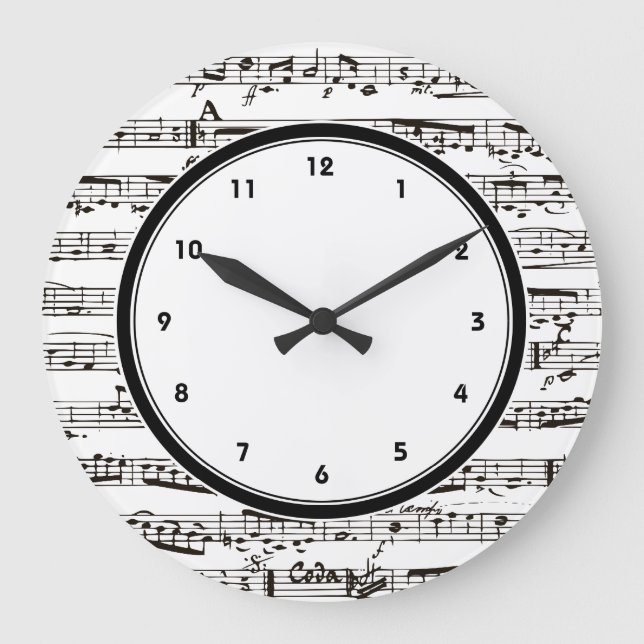 Black and white music notes clock with numbers (Front)