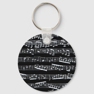 Black and white music notes keychain