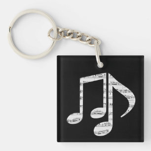 Black and White Music Notes Keychain