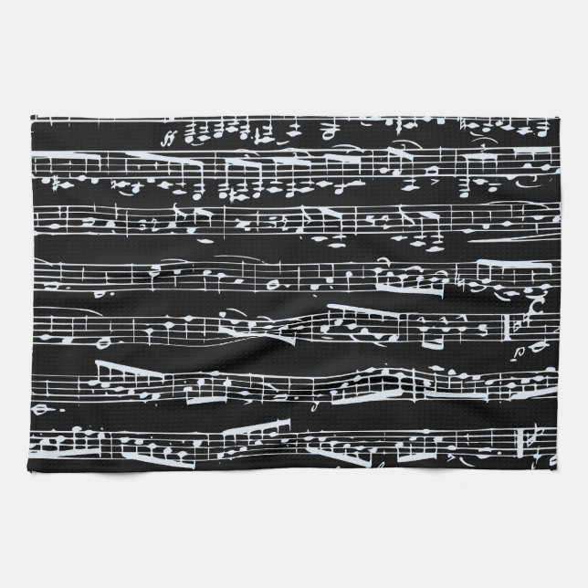 Black and white music notes kitchen towel (Horizontal)