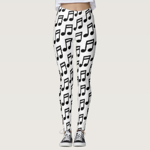 Black and white music notes pattern party leggings